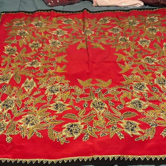 Accessories - 42”x40” Red Appliquéd and Painted Scarf